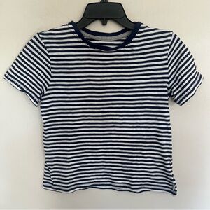 Women’s Eddie Bauer Striped Cropped T-shirt Size Large Blue & White